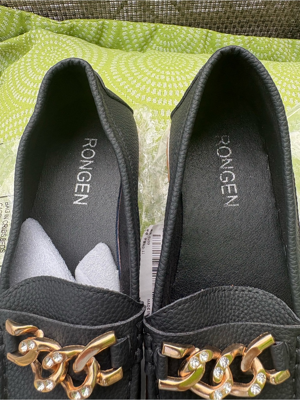 Rongen | Black Gold Chain Loafers Platform Lug Sole Slip On Shoes Size 39 - Picture 8 of 9